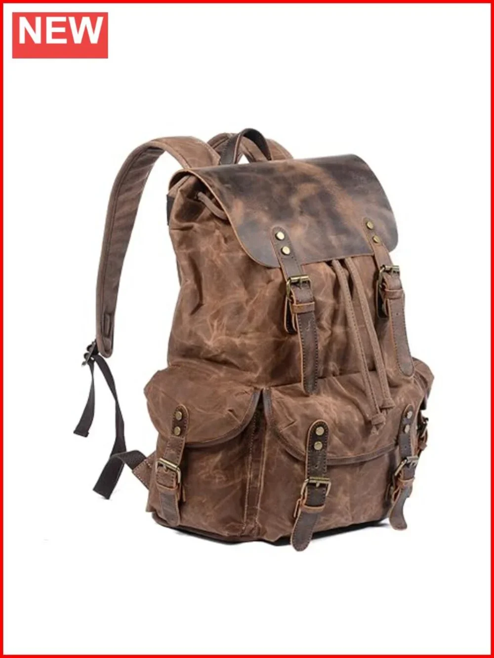 Leather Waxed Canvas Backpack Rucksack Travel Daypack
